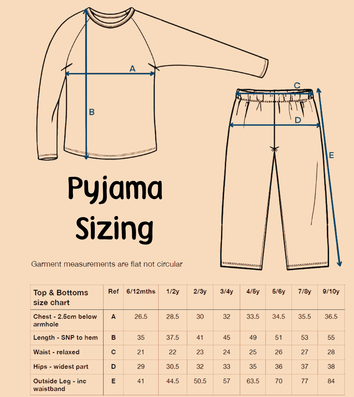 Personalised Kids Christmas Pyjamas Size Guide