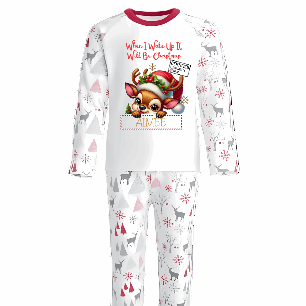 When I Wake Up It Will Be Christmas Peeking Reindeer Pyjama Design
