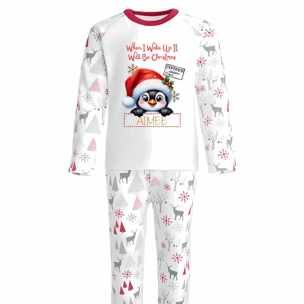When I Wake Up It Will Be Christmas Peeking Penguin Pyjama Design