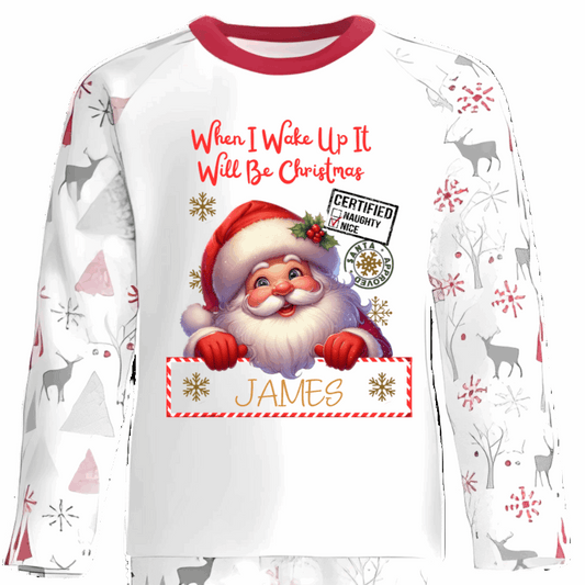 Personalised Kids Christmas Pyjamas with Peeking Santa Design