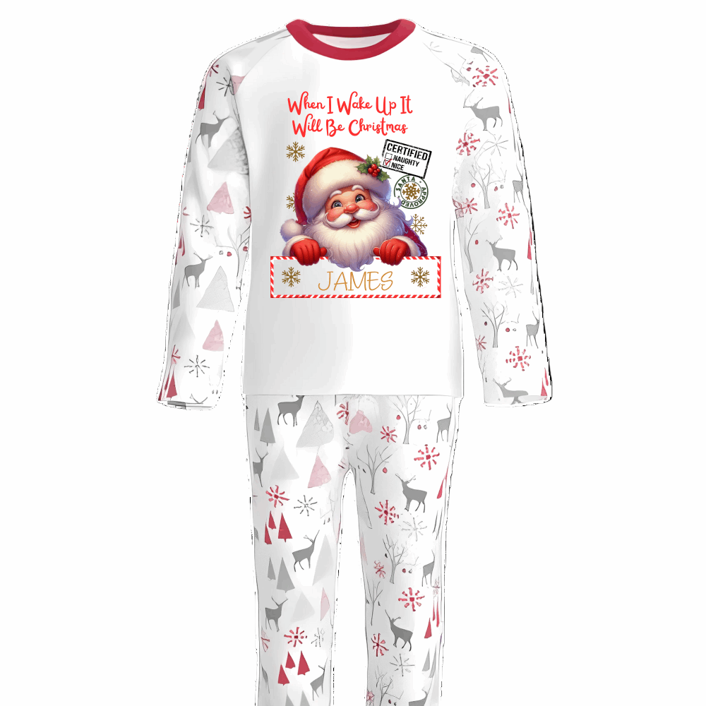 When I Wake Up It Will Be Christmas Peeking Santa Pyjama Design