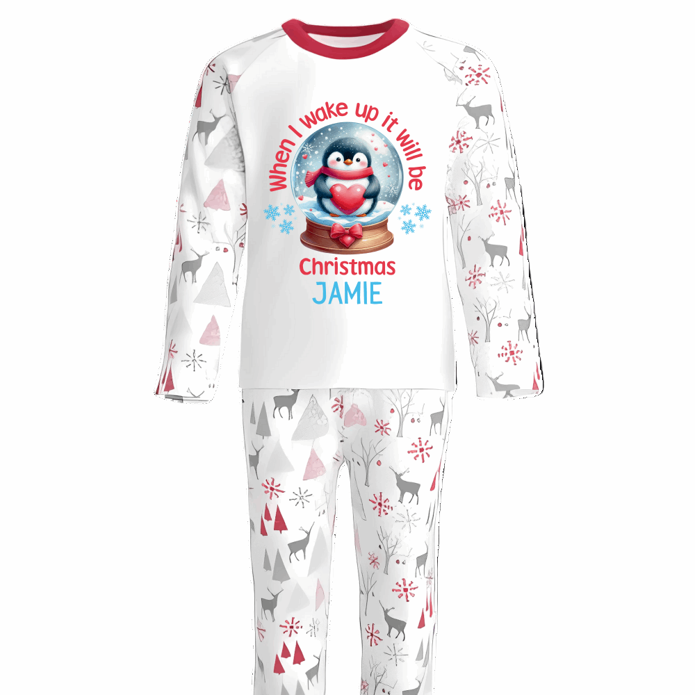 When I Wake Up It Will Be Christmas Penguin Snow Globe Pyjama Design