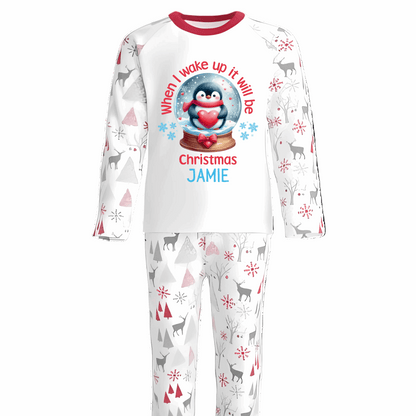 When I Wake Up It Will Be Christmas Penguin Snow Globe Pyjama Design