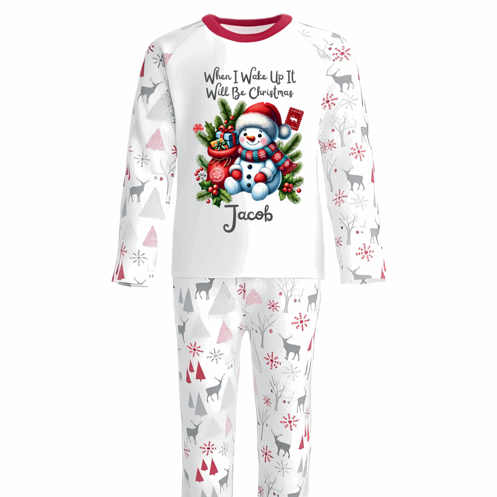 When I Wake Up It Will Be Christmas Snowman and Gifts Pyjama Design