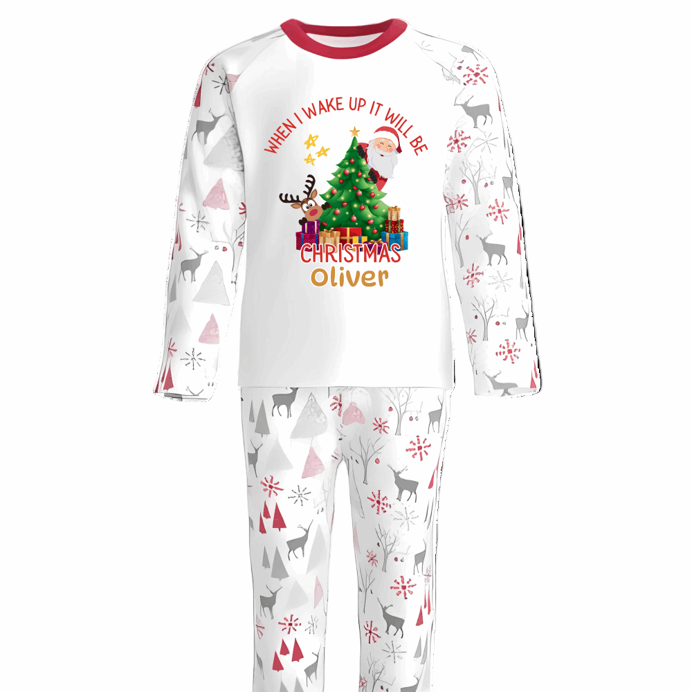 When I Wake Up It Will Be Christmas Santa Reindeer and Tree Pyjama Design