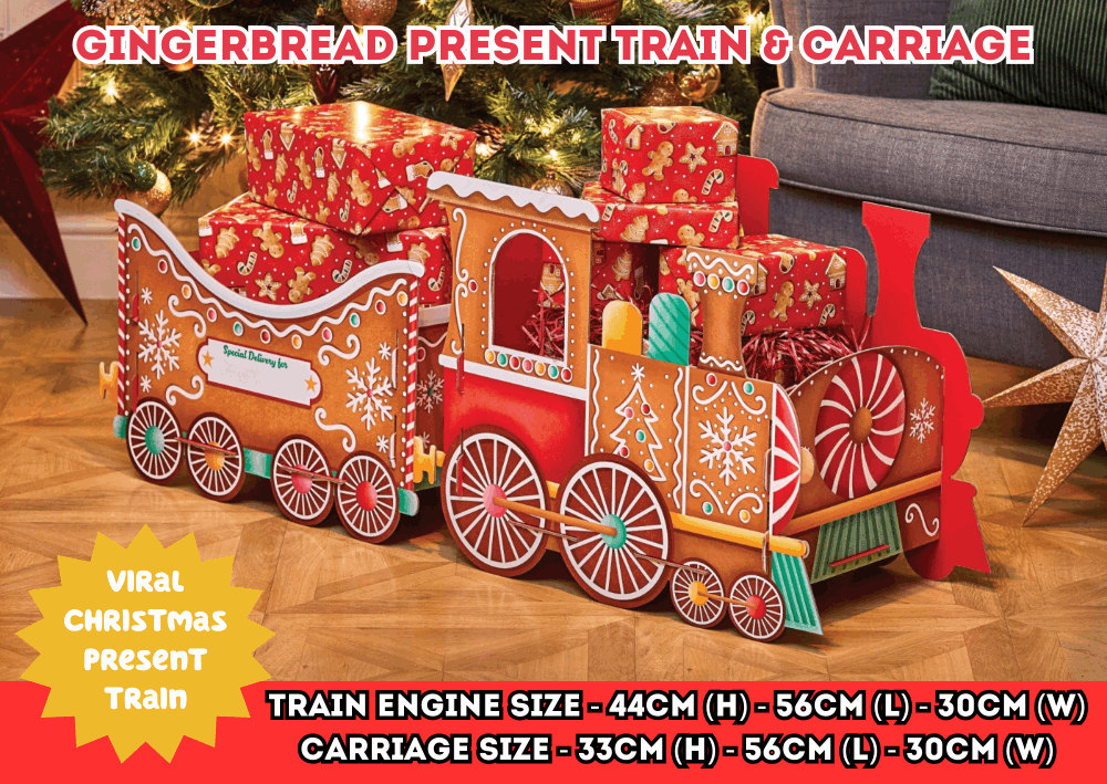 Personalised Gingerbread themed Christmas Train and Carriage gift holder supplied with alphabet stickers