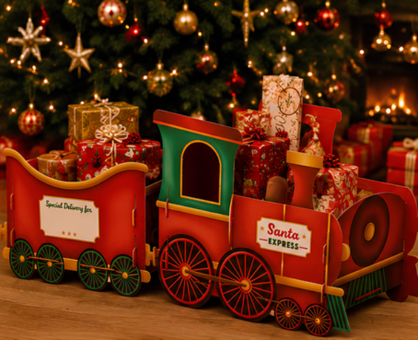Large red Santa Express Christmas Train and Carriage with personalisation stickers
