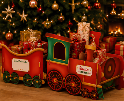 Large red Santa Express Christmas Train and Carriage with personalisation stickers
