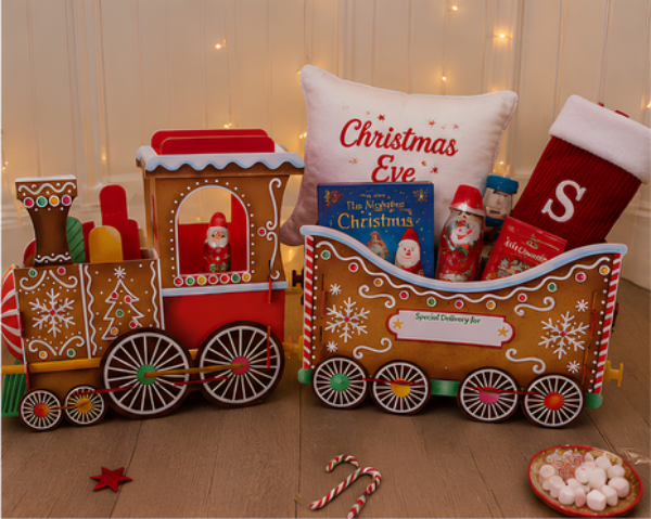 Large red Gingerbread Christmas Train and Carriage with personalisation stickers