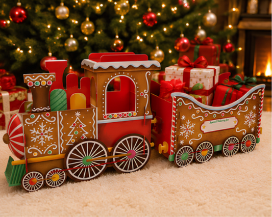 Personalised Gingerbread Themed Christmas Train and Carriage gift holder supplied with alphabet stickers
