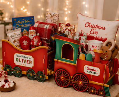 Large Santa Express Christmas Train and Carriage gift holder displayed for Christmas