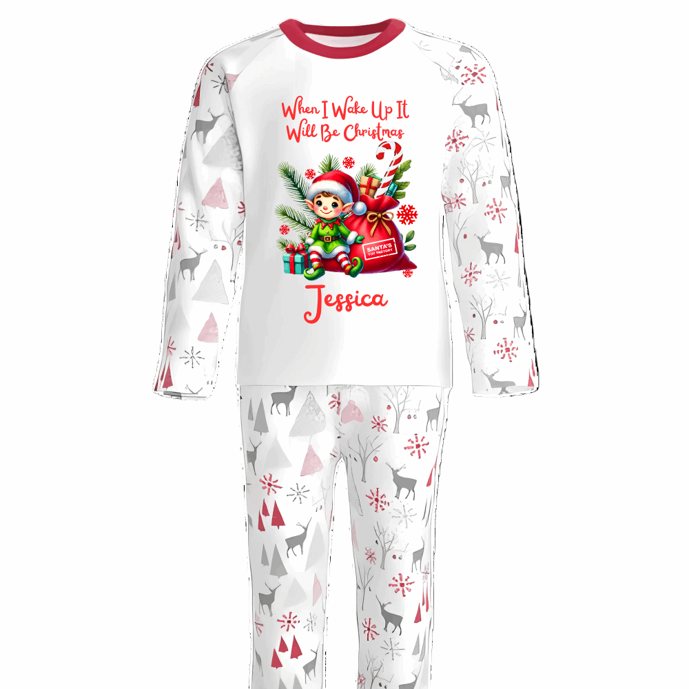 When I Wake Up It Will Be Christmas Sitting Elf and Gifts Pyjama Design